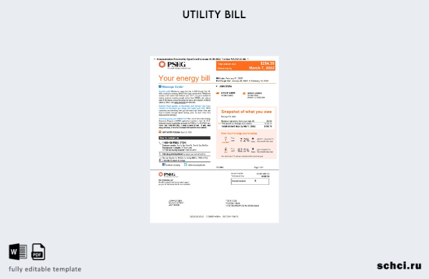 цифровая загрузка США, Нью Йорк PSEG, счет за коммунальные услуги, шаблон Word и